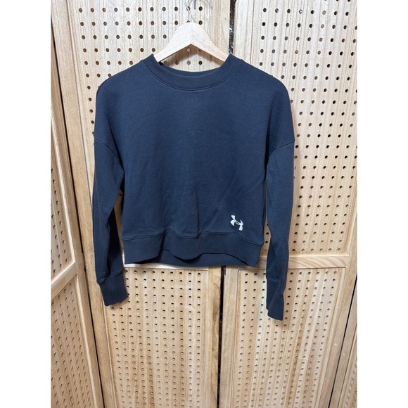 Under Armour Other - Under Armour Girls Black Crewneck Sweatshirt Loose Fit Cropped YLG Logo Back